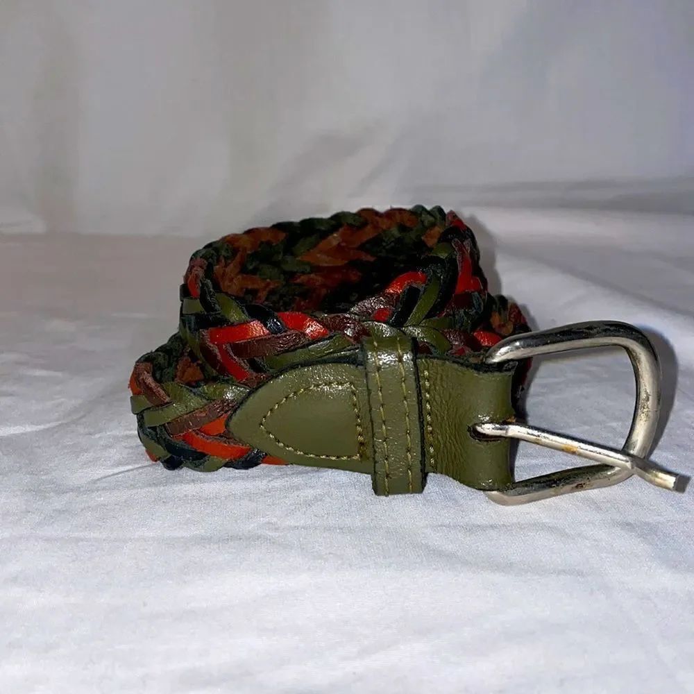 Multi colored braided thin leather belt